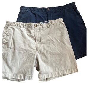 Vineyard Vines Chino Shorts Khaki/Navy Flat Front Casual Cotton Men Size‎ 40
